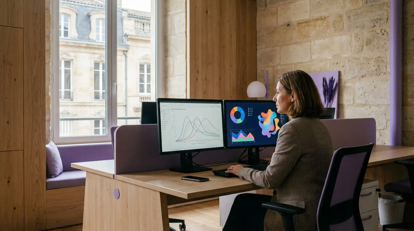 Analyse de campagnes publicitaires sur double écran à Bordeaux.