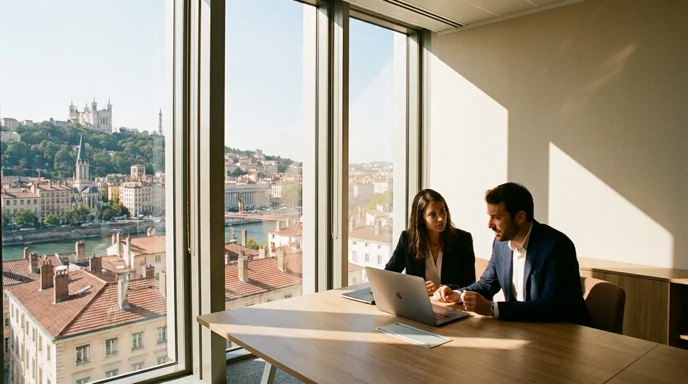 Bureau avec vue sur Lyon et la basilique de Fourvière