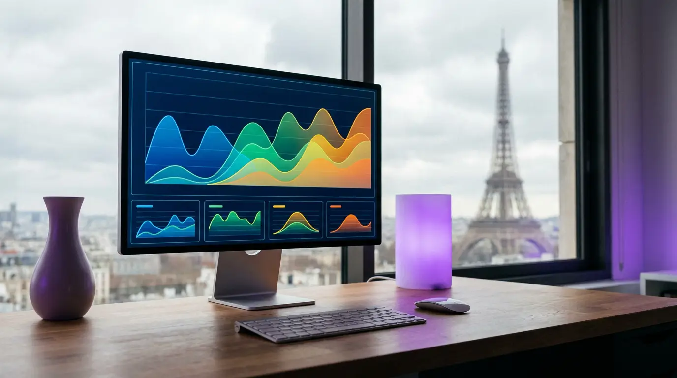 Tableau de bord de performance publicitaire dans un bureau parisien.