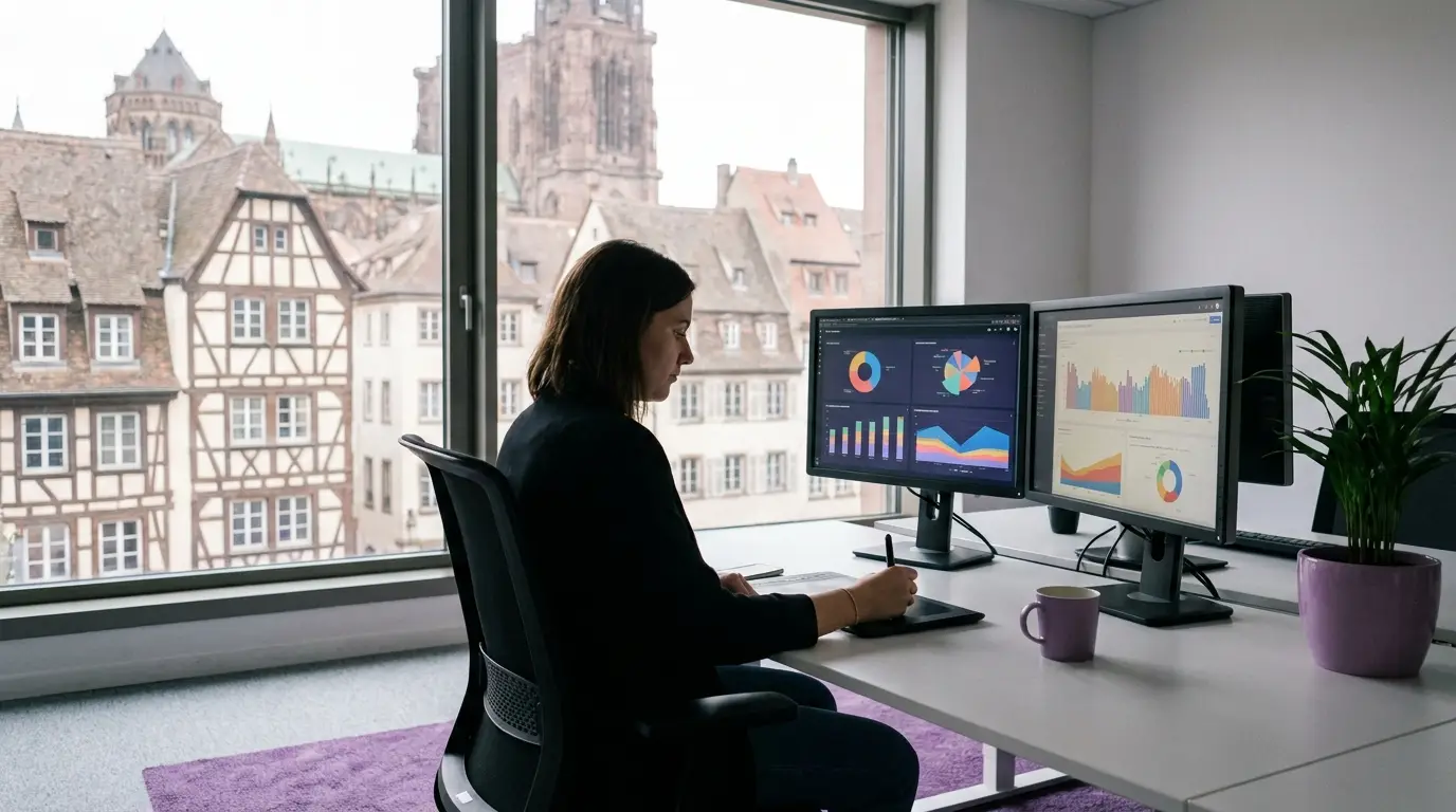 Analyse de campagnes publicitaires sur double écran à Strasbourg.