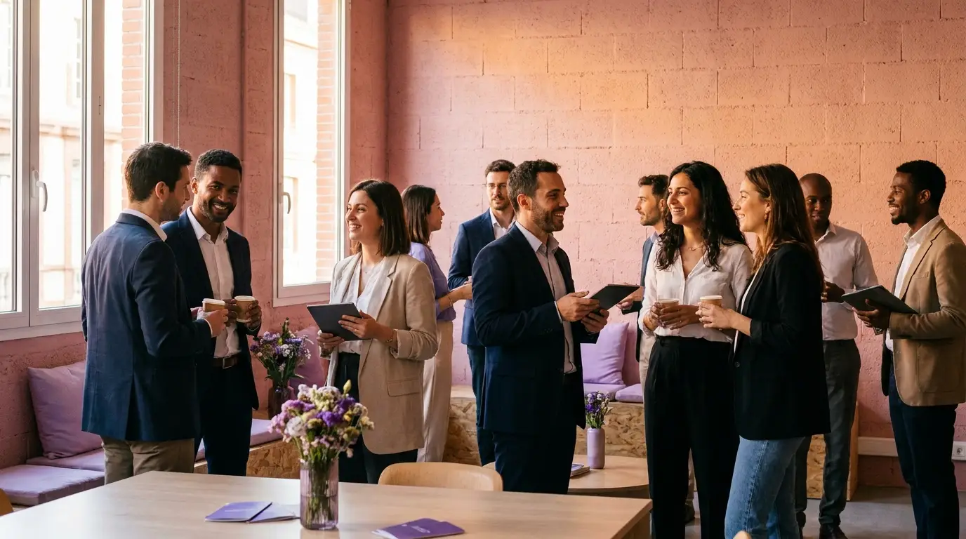 Échanges professionnels lors d'un événement B2B à Toulouse.