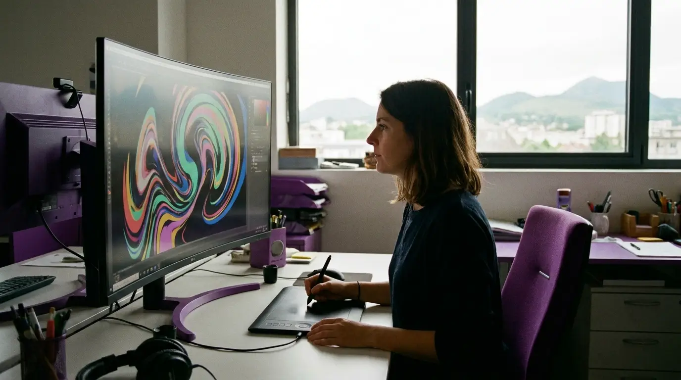 Motion designer créant une animation sur écran à Clermont-Ferrand.