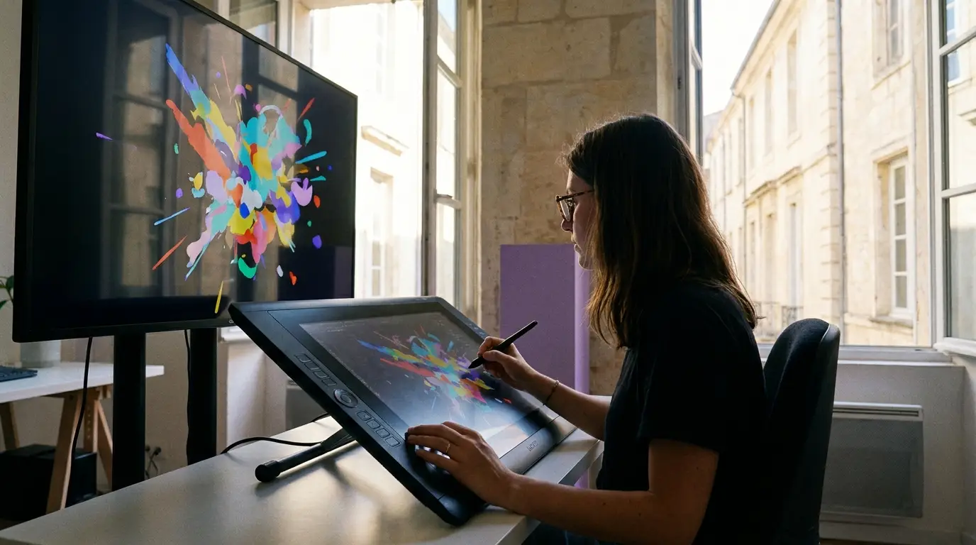 Motion designer créant une animation sur écran à Montpellier.