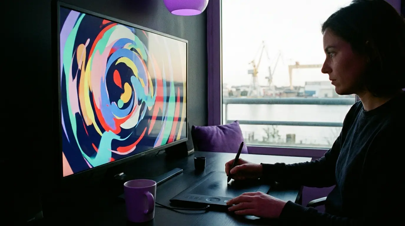 Motion designer créant une animation sur écran à Nantes.