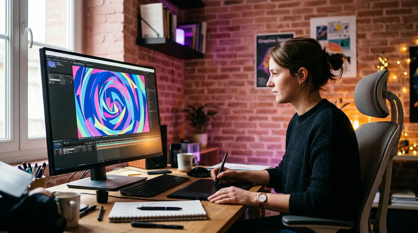Motion designer créant une animation sur écran à Toulouse.