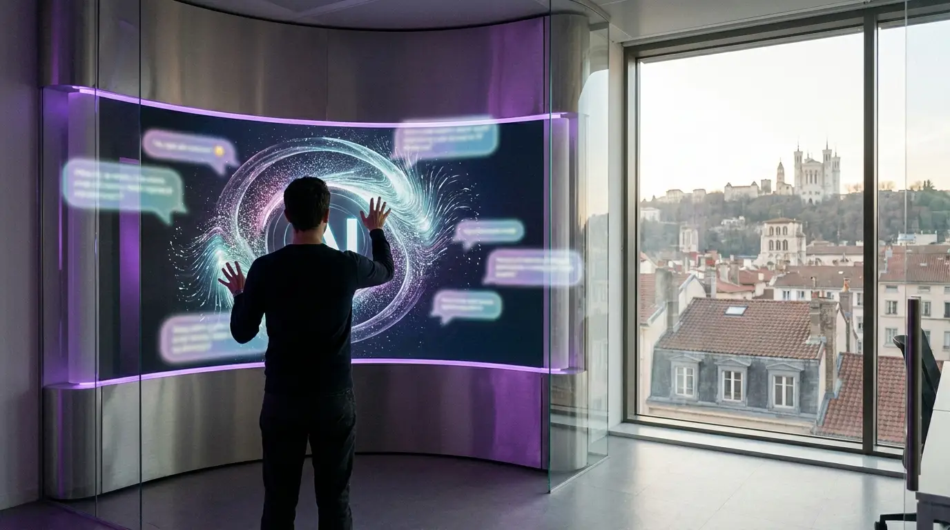 Interaction avec un assistant d'intelligence artificielle à Lyon.