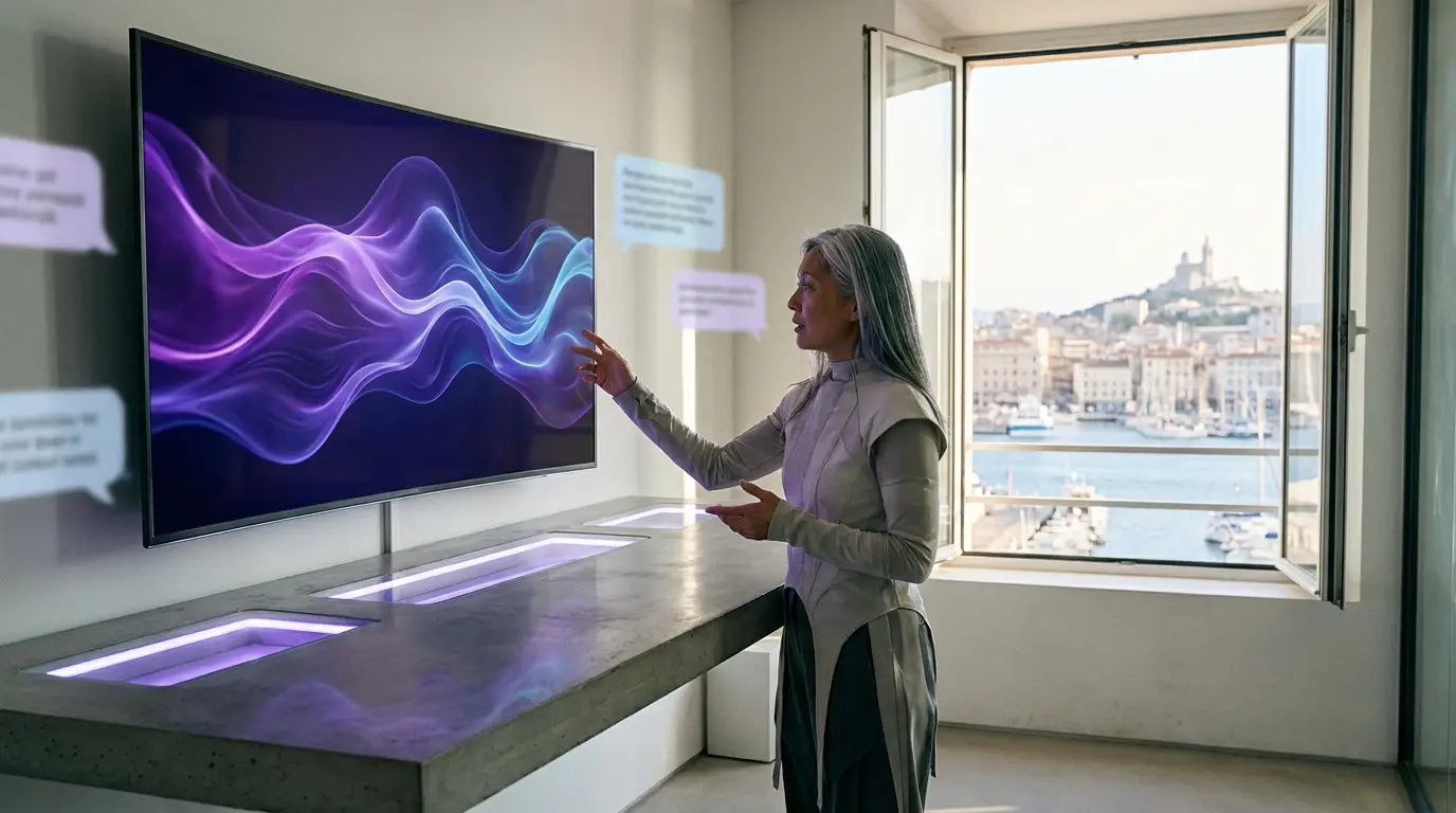 Interaction avec un assistant d'intelligence artificielle à Marseille.