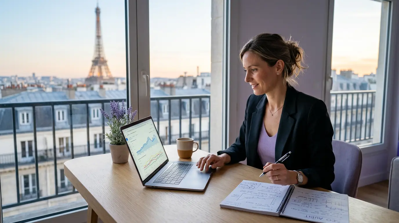 Analyse de la visibilité d'un site sur un ordinateur à Paris.