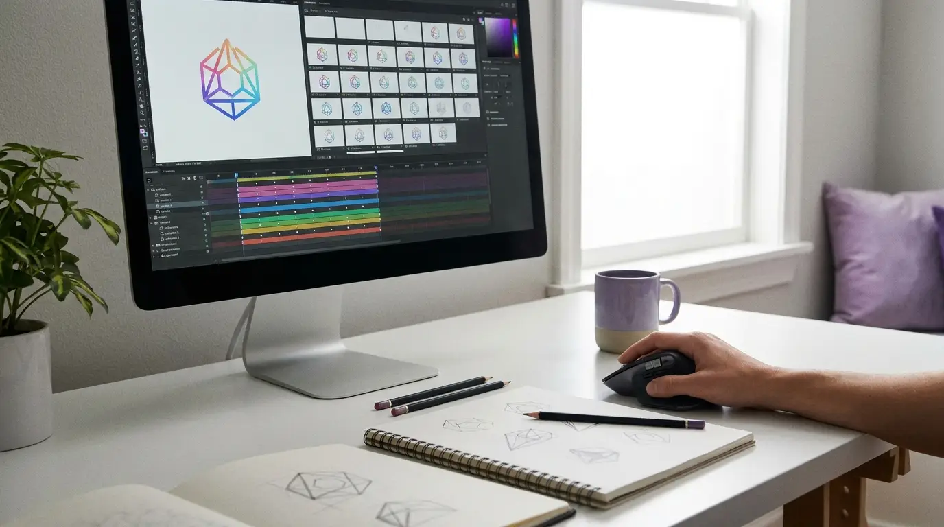 Motion designer créant une animation sur écran.