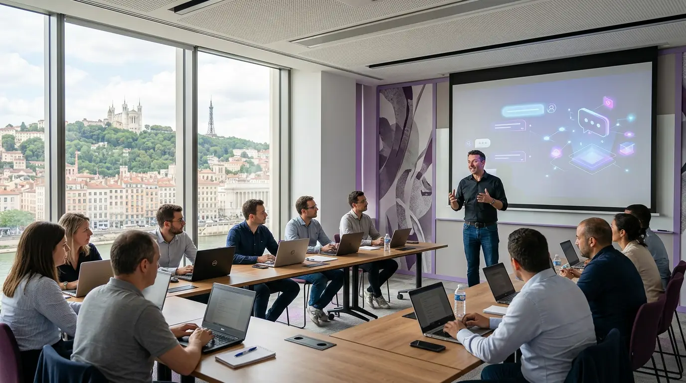 Session de formation à l'intelligence artificielle en entreprise à Lyon.
