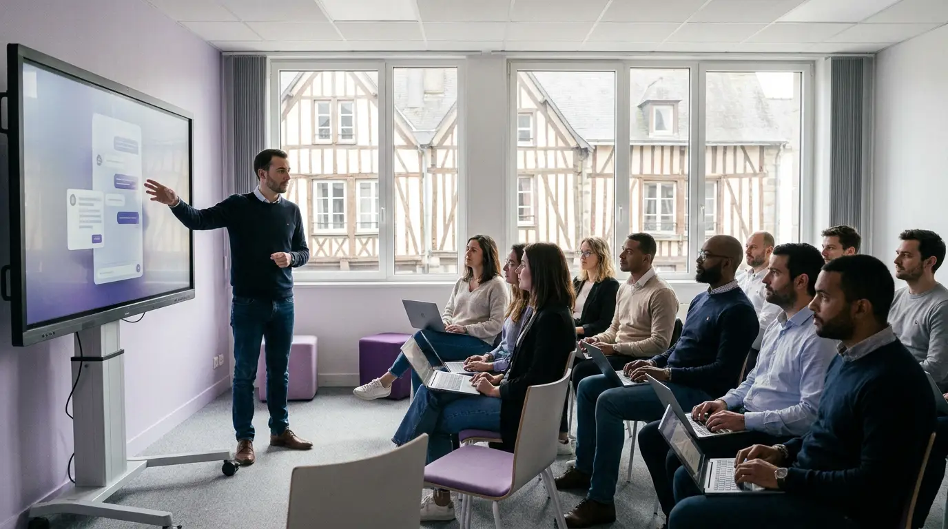 Session de formation à l'intelligence artificielle en entreprise à Rennes.
