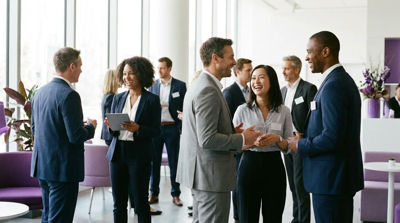Échanges professionnels lors d'un événement B2B.
