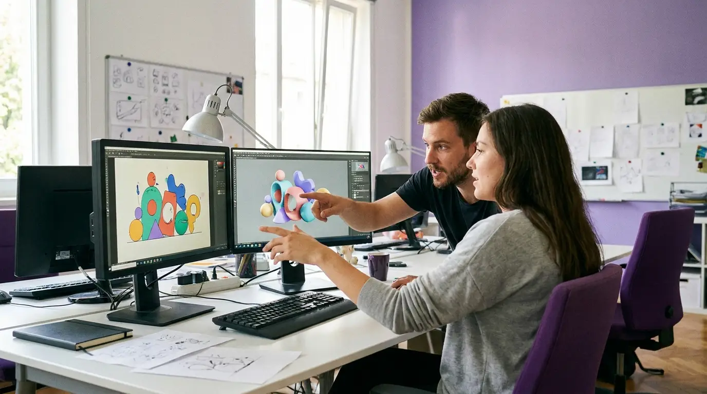 Motion designer créant une animation sur écran.