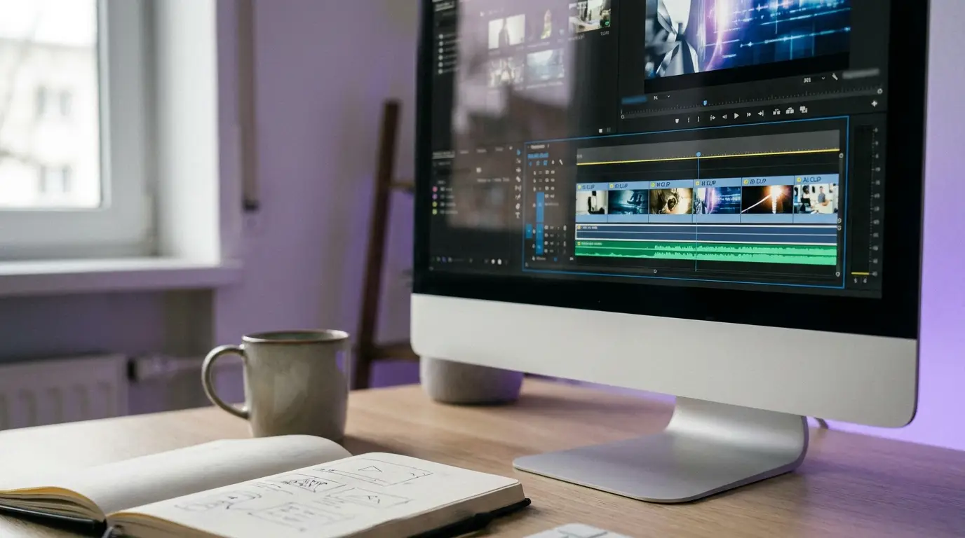 Timeline de montage d'une vidéo d'entreprise générée par IA.