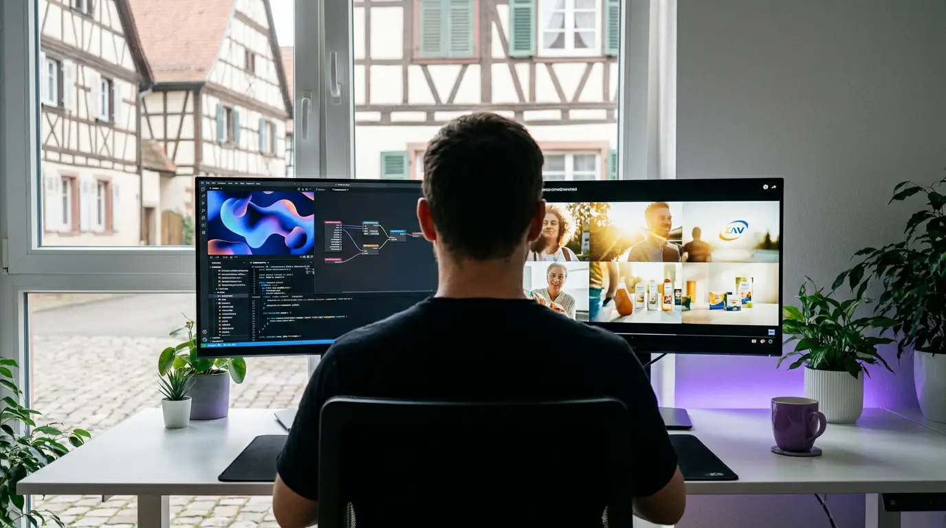 Vidéo d'entreprise générée par IA à Strasbourg, sans tournage, par Externam Studio